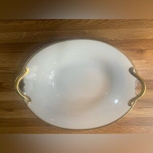 Noritake White Porcelain Serving Bowl with Gold Trim and Handles